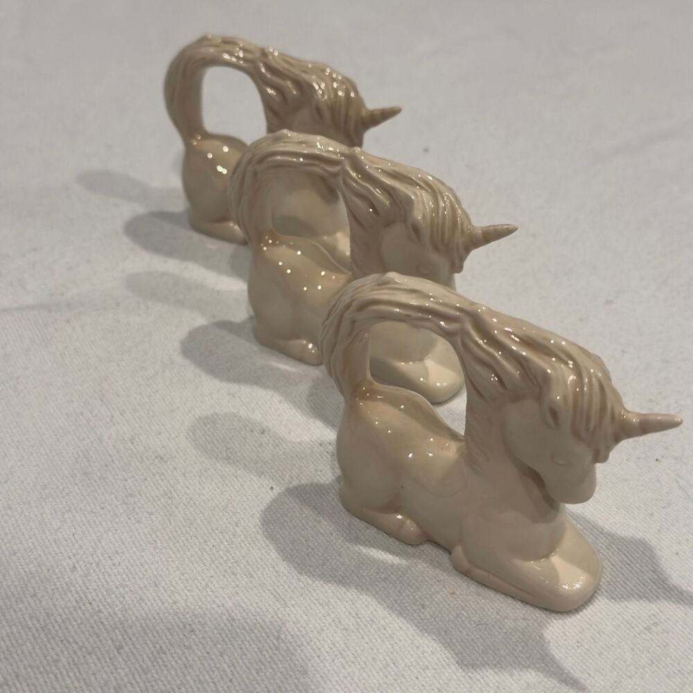 Vintage Ceramic Unicorn Napkin Rings - Set of 3 (1980s Kitsch)